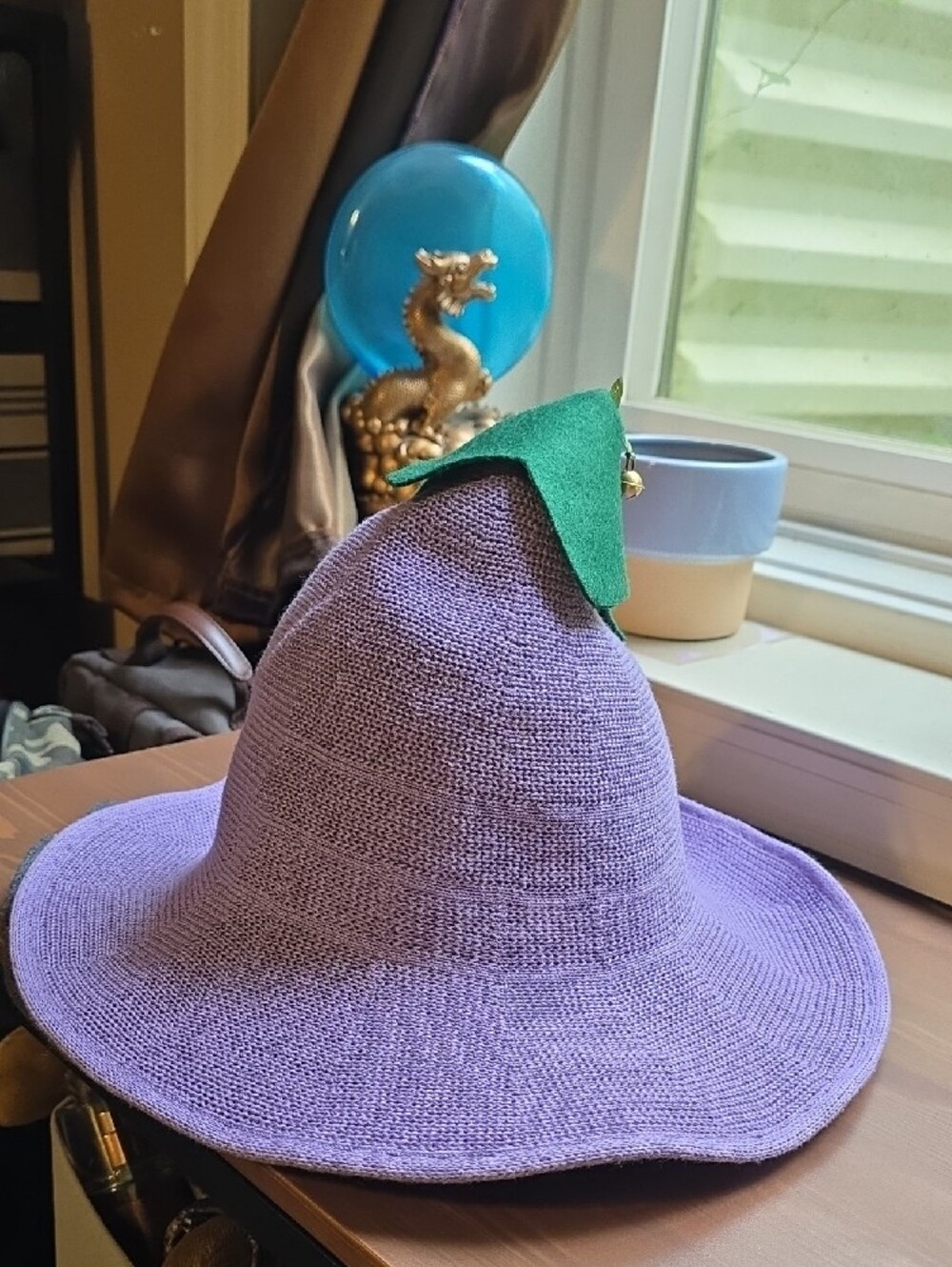 Lavender Witch Hat with Green Leaf Accent - Picture 4 of 4